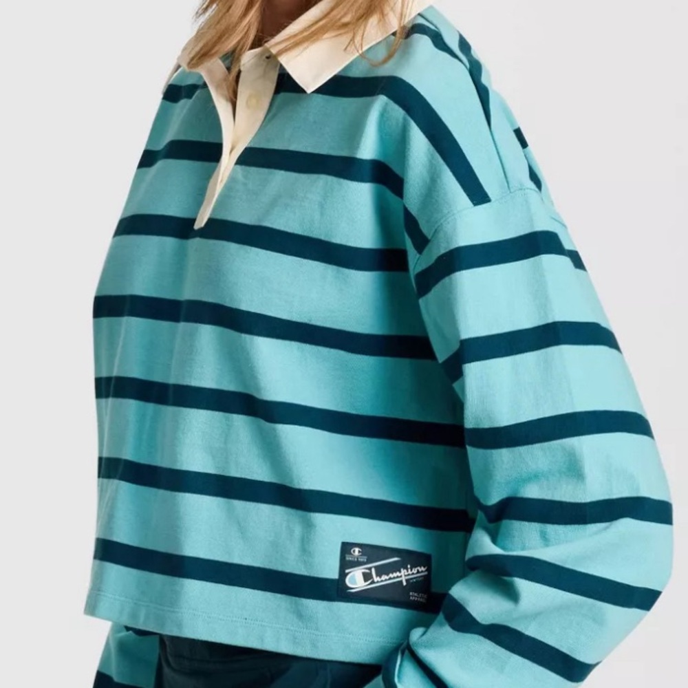 New with tags Champion blue cropped rugby long sleeve